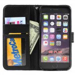 Wholesale iPhone 6 Plus 5.5 Quilted Flip PU Leather Wallet Case with Strap (Black)